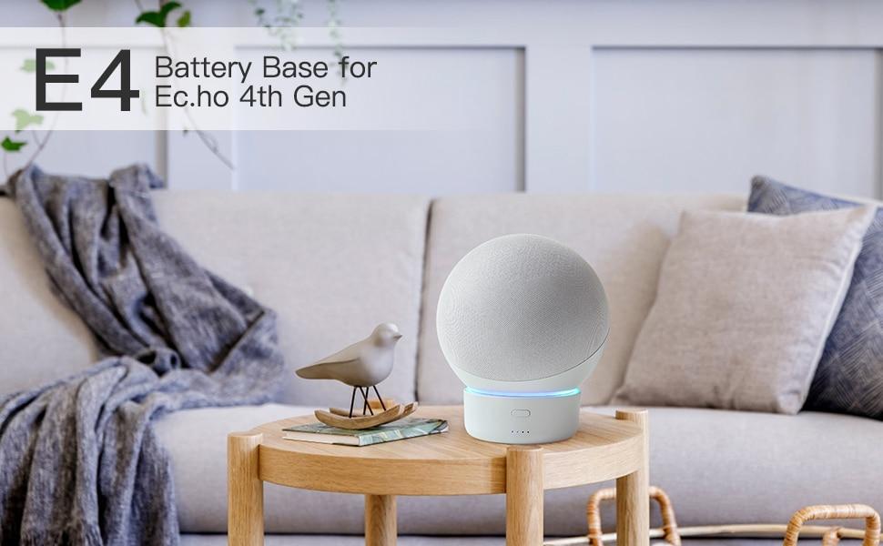 10000mAh battery base for Echo 4, featuring a sleek design and tailored fixing screws, providing portable power for Amazon Alexa speaker.